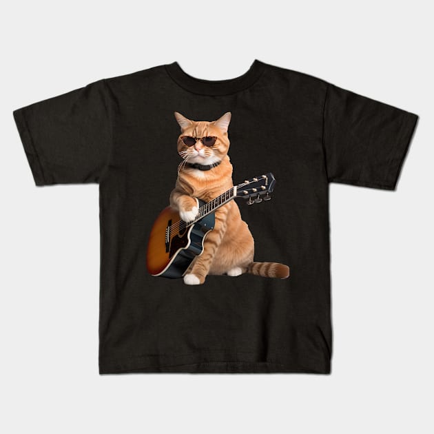 CAT playing Guitar Kids T-Shirt by EVCO Smo